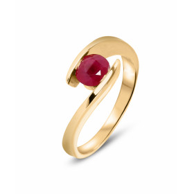 Bague Or Jaune sertie d un rubis rond 5.5mm diamètre (0,7 carat) 