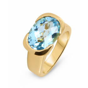  Bague Or Jaune sertie d une topaze bleue ovale 14x10mm 