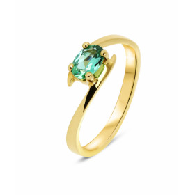 Bague en Or Jaune 750 sertie d&#39;une Tourmaline Verte de 6x4mm (0,44 carat). Monture solitaire croisé. Serti à 4 griffes