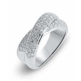  Bague pavage Or Blanc 750 sertie 57 diamants pour un poids total 0,75 carat 2 Anneaux entrelacés 5,2mm large Largeur bagu...