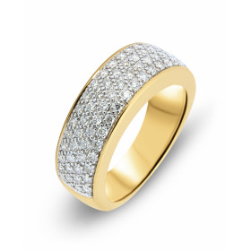 Bague pavage en Or jaune 750 sertie de 72 diamants pour un poids total de 0,72 carats. Largeur de la bague (sur doigt, vue...