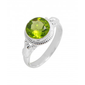 Bague Péridot Argent 925 - Pierre Ronde 8mm Bague Argent 925 sertie d une pierre ronde 8mm Pierre taillée à facettes monté...