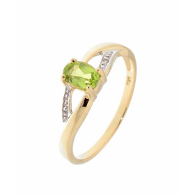 Bague Péridot Ovale 6x4mm et Diamant en Or Jaune 375