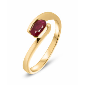  Bague Or Jaune sertie d un Rubis ovale 6x4 mm (0,56 carat) 