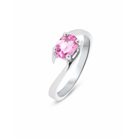  Bague or blanc sertie d un Saphir rose ovale 7x5mm Le saphir rose est serti par 4 griffes Largeur monture (vue dessus) : ...