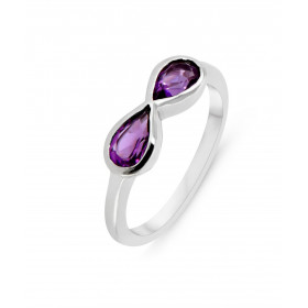 Bague signe infini Argent 925 Rhodié Améthyste Bague sertie deux pierres forme poire 6x4mm Serti clos Largeur monture (sur...