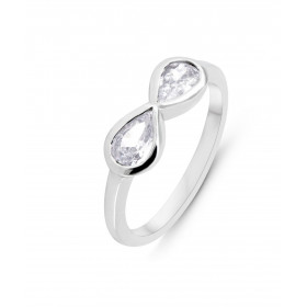 Bague signe infini Argent 925 Rhodié Oxyde de zirconium. Bague sertie de deux pierres en forme de poire de 6x4mm. Serti cl...