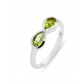 Bague signe infini Argent 925 Rhodié Péridot Bague sertie deux pierres forme poire 6x4mm Serti clos Largeur monture (sur d...