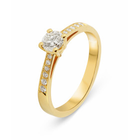  Bague Solitaire accompagné Or Jaune 750 Diamant central 5.1mm diamètre (0,47 carat - Couleur K - Pureté Si1) Diamants cot...