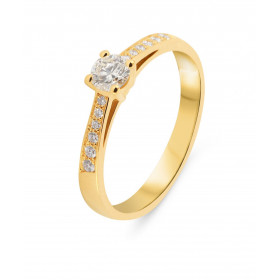  Bague Solitaire accompagné Or Jaune 750 Diamant central 4,6mm diamètre (0,32 carat - Couleur L - Pureté Si1) Diamants cot...