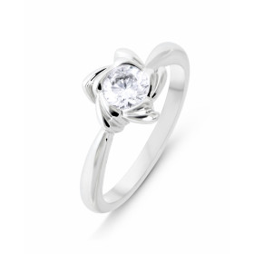 Bague Solitaire Fleur Argent 925 Rhodiéet Oxyde de zirconium