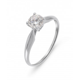 Bague Solitaire Or Blanc 375 Oxyde zirconium Pierre ronde 5mm diamètre Serti à 4 griffes Largeur du corps : 1.2mm au plus ...
