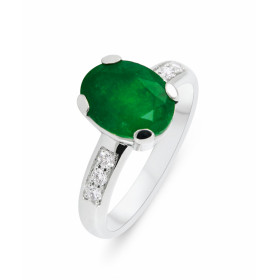  Bague Or Blanc 750 sertie d une émeraude ovale 10x8mm (2.5 carats) 6 diamants 1,7mm diamètre pour un poids total 0,14 car...