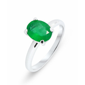  Bague type solitaire Or Blanc 750 sertie d une émeraude Ovale 9x7mm (1,6 carat) Serti à griffes 
