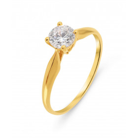 Bague Solitaire Or Jaune 375 Oxyde zirconium Pierre ronde 5mm diamètre Serti à 4 griffes Largeur du corps : 1.2mm au plus ...