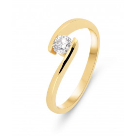 Bague Solitaire Or Jaune 750 Diamant. Monture type solitaire. Corps Croisé. Serti demi Clos. Poids diamant : 0,30 carat. C...