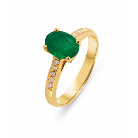  Bague Or Jaune 750 Emeraude Ovale 8x6mm Diamant Monture type solitaire épaulé Emeraude Ovale 8x6mm (1,2 carat) sertie à g...
