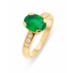  Bague Or Jaune 750 sertie d une émeraude ovale 9x7mm (1.48 carat) 6 diamants 1,8mm diamètre pour un poids total 0,13 cara...