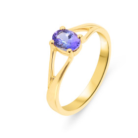  Bague Or Jaune sertie d une Tanzanite AAA ovale 6.5x4.5m (0,8 carat) 