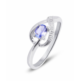 Bague  Tanzanite Ovale 5x4mm et Diamant en Or Blanc 375