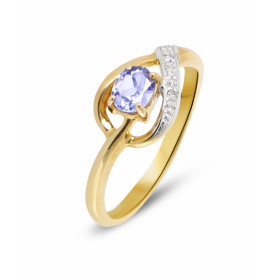 Bague Tanzanite et Diamant en Or Jaune 375. Cette bague en Or 375 est surmontée d'une Tanzanite sertie par 4 griffes. Cett...