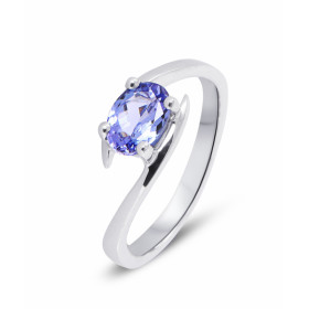  Bague Or Blanc sertie d une Tanzanite ovale 7x5 mm (0,8 carats) Largeur monture (vue dessus) : 6,8mm 