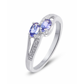 Bague Tanzanite Diamant Or Blanc 375 Cette bague Or 375 est sertie deux Tanzanites ovales Chaque pierre mesure 5x3mm est m...