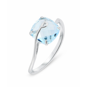 Bague Topaze Bleue Traitée Or Blanc 750 Cette sublime bague est sertie d une pierre taille coussin 8x8mm Le poids pierre e...