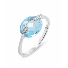 Bague Topaze Bleue Traitée Dome 8x6mm Or Blanc 750