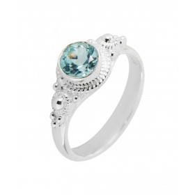 Bague Topaze bleue traitée Argent 925 - Pierre Ronde 6mm Bague Argent 925 sertie d une pierre ronde 6mm Pierre taillée à f...