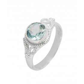 Bague Topaze bleue traitée Argent 925 - Pierre Ronde 7mm Bague Argent 925 sertie d une pierre ronde 7mm Pierre taillée à f...