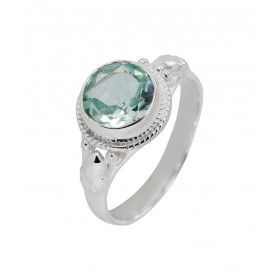 Bague Topaze bleue traitée Argent 925 - Pierre Ronde 8mm Bague Argent 925 sertie d une pierre ronde 8mm Pierre taillée à f...