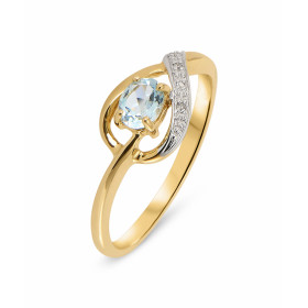 Bague Topaze bleue traitée  Ovale 5x4mm et Diamant en Or Jaune  375 