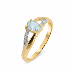 Bague Topaze Bleue Traitée Ovale 6x4mm et Diamant en Or Jaune 375