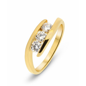  Bague trilogie Or Jaune sertie 3 Diamants 0,17 carat (Couleur G - Pureté : Si) Largeur monture (vue dessus) : 6mm Poids D...