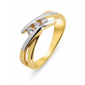 Bague trilogie or jaune 375 2 tons oxyde zirconium Bague sertie 3 pierres 2,2mm Serti demi clos Autres tailles disponibles...
