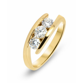  Bague Trilogie Or Jaune 750 Diamant Bague sertie d un diamant central 0,28 carat deux diamants 0,23 carat Qualité des dia...