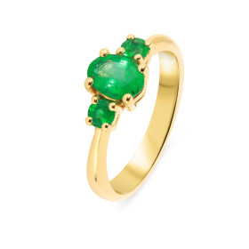  Bague Or Jaune 750 Emeraude Ovale Rondes Bague Or Jaune 750 (Or 18 carats) Monture type solitaire épaulé Pierre centrale ...