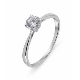  Bague type solitaire or blanc 375 oxyde zirconium Pierre ronde 5mm diamètre serti à 4 griffes Autres tailles disponibles ...