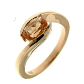 Bague Corps croisé Vermeil sertie d une Citrine Pierre ovale 8x6mm Serti Demi Clos Largeur monture (sur doigt, vue dessus)...
