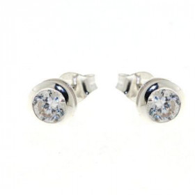 Boucles d'oreilles Argent 925 Oxyde de Zirconium serties de pierres de 5mm de diamètre. 