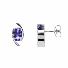  Boucles d’oreilles Or Blanc 750 serties tanzanites ovales Pierres ovales 7x5mm (2x0,75 carat) serties demi-clos Dimension...