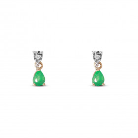 Boucles d'oreilles 2 Ors 750 Emeraude Poire 5x3mm et Diamant. Motif articulé serti d'une émeraude poire de 5x3mm et d'un d...