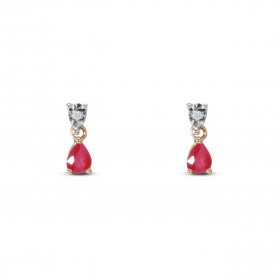 Boucles d'oreilles 2 Ors 750 Rubis Poire 5x3mm et Diamant. Motif articulé serti d'un rubis poire de 5x3mm et d'un diamant ...