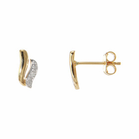 Boucles d'oreilles 2 Ors serties de deux diamants. Dimensions du motif (vue de face) : 10 x 5 mm. Poids Diamant : 0,011 ca...