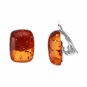 Boucles d oreilles à clip Argent Ambre Coussin 14x12mm Demi pierres taille coussin 14x12mm Fermeture à clip pour oreilles ...