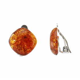  Boucles d oreilles à clip Argent Ambre Coussin Demi pierres taille coussin 14x14mm Fermeture à clip pour oreilles non per...