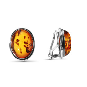 Boucles d oreilles à clip Argent Ambre ovale 16x12mm Pierres ovales 16x10mm Monture ouvragée Fermeture à clip pour oreille...