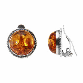 Boucles d oreilles à clip Argent Ambre rond 13mm Pierres rondes 13mm Monture une torsade autour pierre Fermeture à clip po...