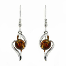 Boucles d oreilles Ambre Boule 7mm Argent 925 Boucles d oreilles pendantes Argent 925 Ambre couleur cognac 2 ambres taillé...